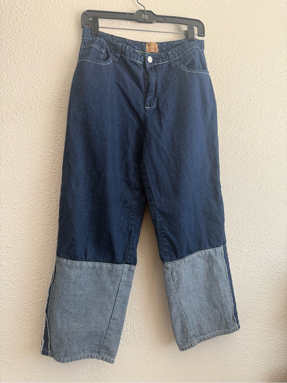 Bench Tan Leather Patch Denim Jeans with Red Accent